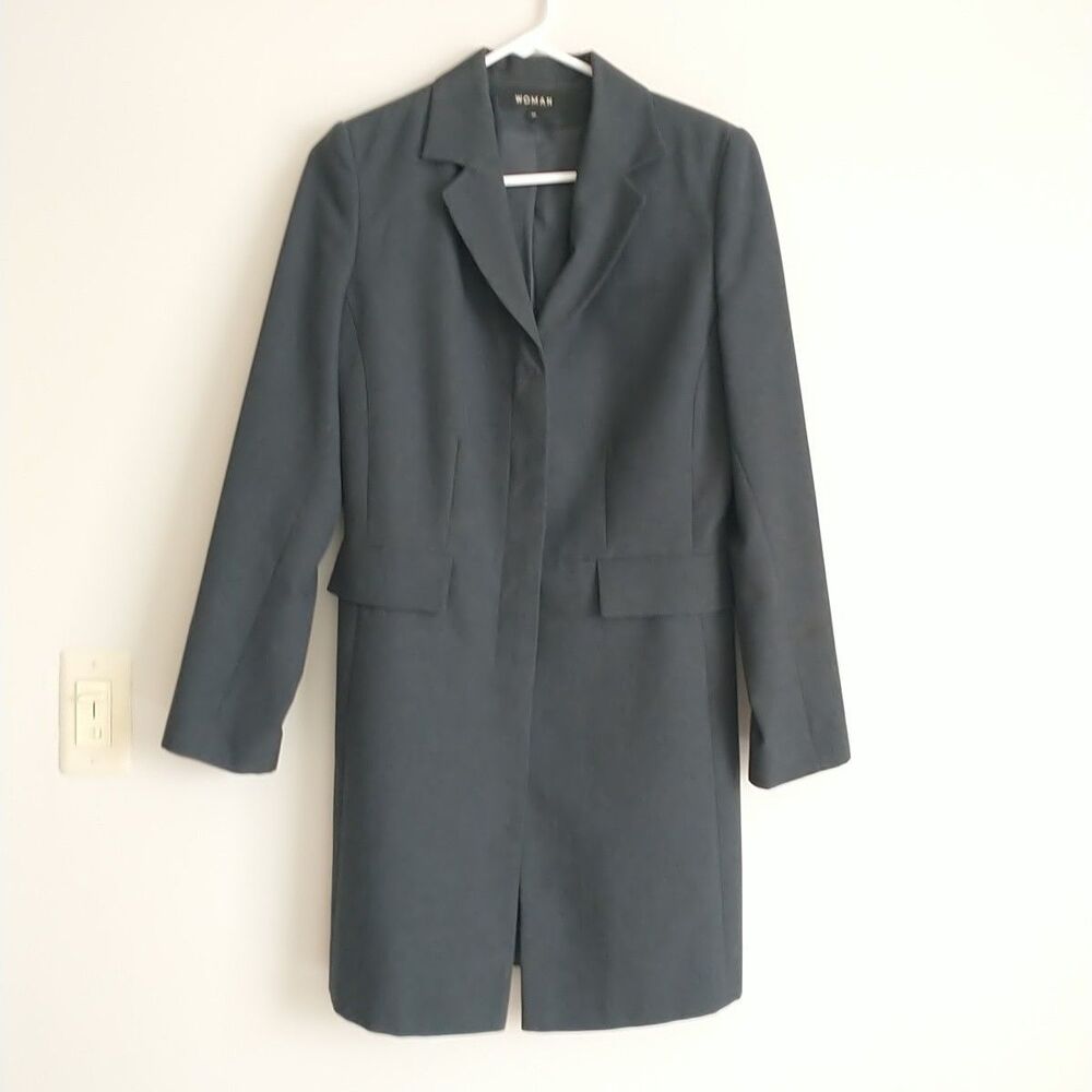 Woman Long Line Blazer Jacket Coat Womens 36 S Gray Classic Lightweight